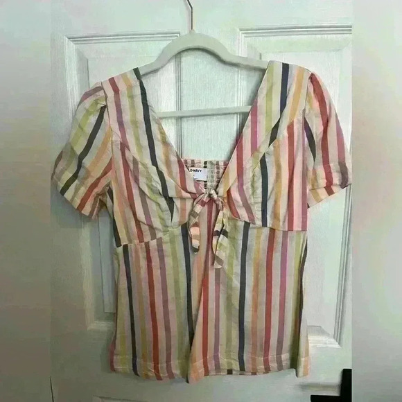 Old Navy Tops - Old Navy Tie Front Multicolor Striped Blouse